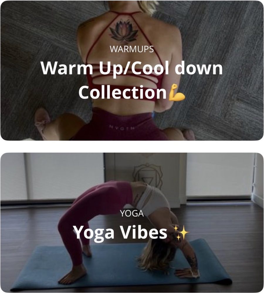 Warm Up/Cool Down Collection and Yoga Vibes workout collections in the app