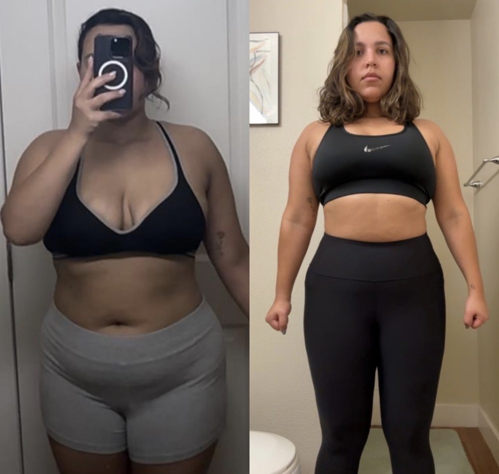 Client before and after: front view, standing taller and stronger