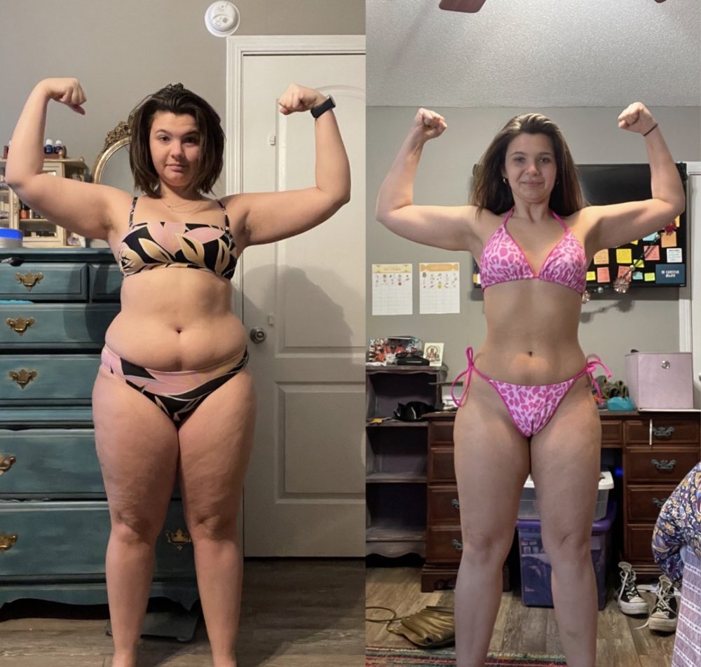 Client before and after: flexing, with visible strength gains